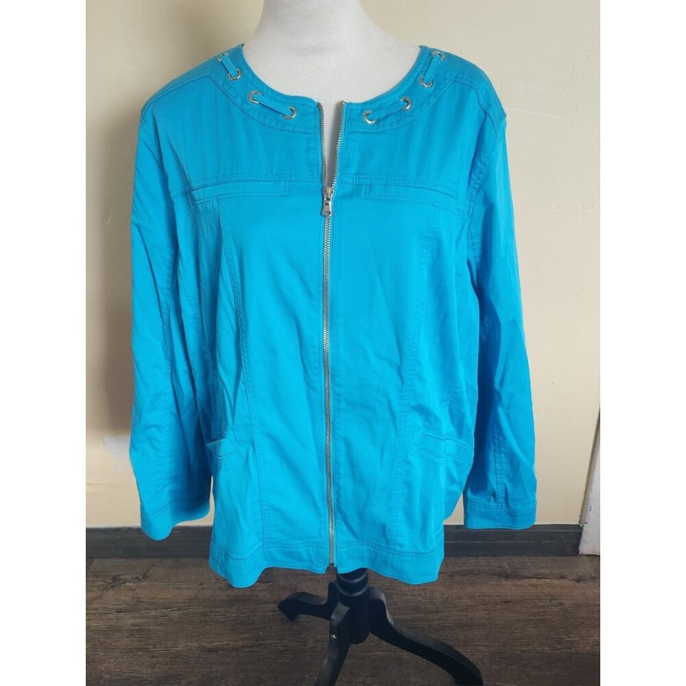 Chico's Teal Blue Full Zip Light Jacket w/ Lace Up Grommets Size 4 ( 20/22)